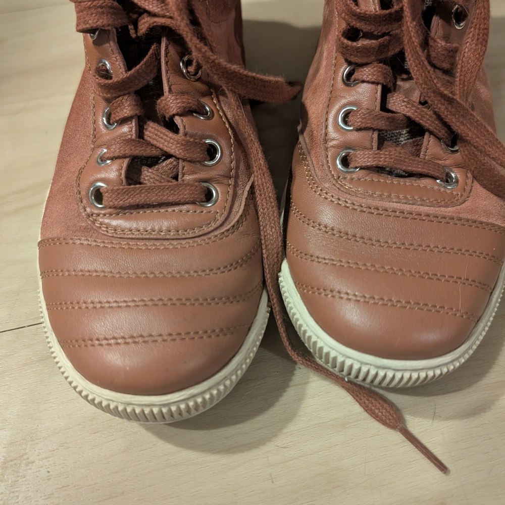 Gucci Logo Leather Suede Lace-Up High-Top Sneakers Mauve Brown Size 6 - Picture 3 of 13